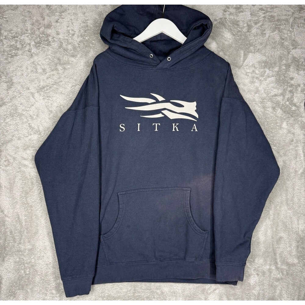 Sitka Hoodie Mens XL Blue Icon Pullover Hoody Sweatshirt Logo Faded Outdoor Hunt